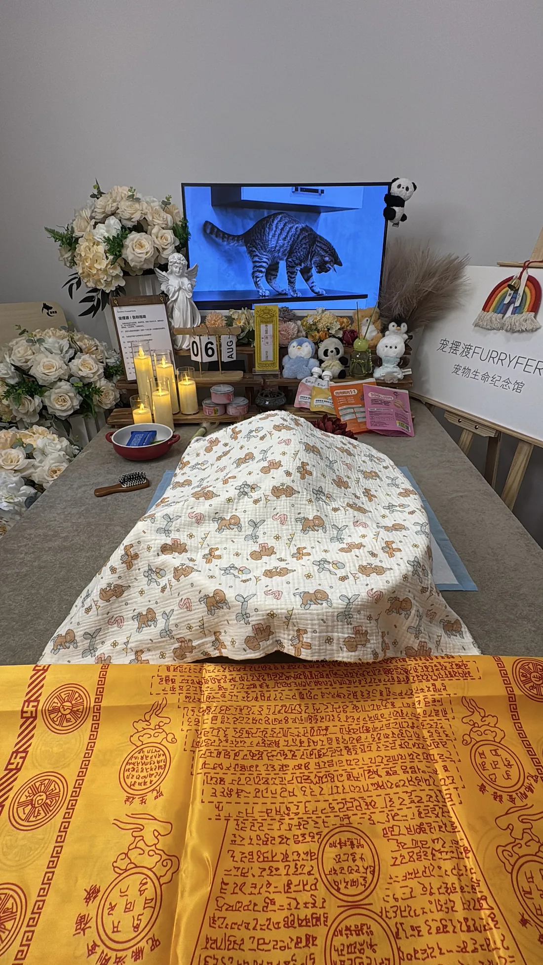 吉林宠物告别仪式中的鲜花与纪念照片
